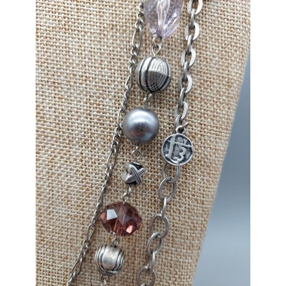 Premier Designs Silver Tone Purple Multi Strand Layered Chain Coin Necklace 32" - Picture 7 of 11